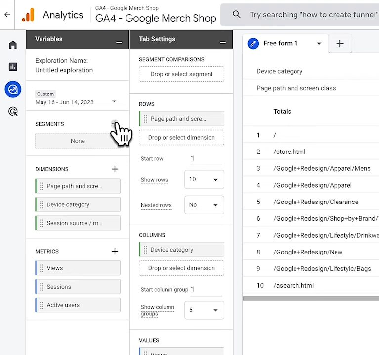 SOP 13: Create and Apply a Segment:
In the Variables pane, click + next to Segments