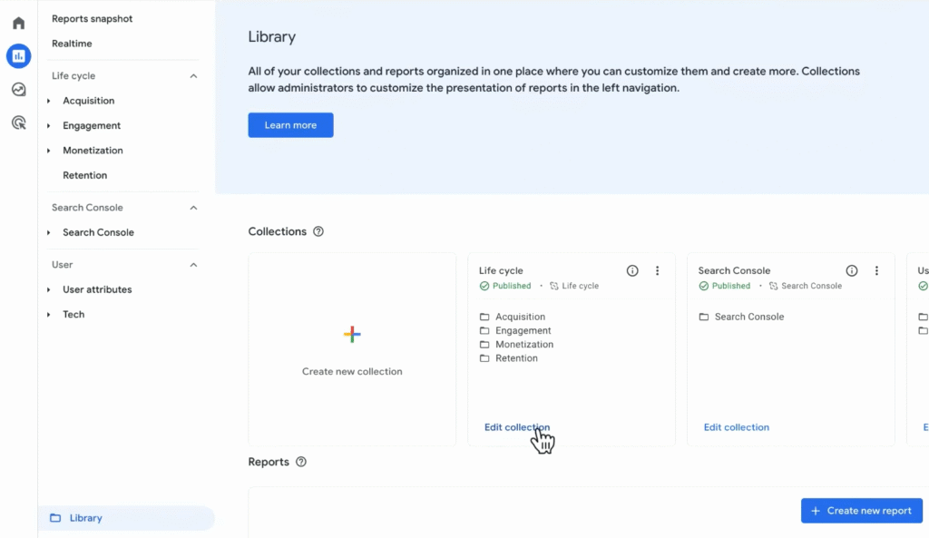SOP 18: Go to Reports -> Library -> Click Edit collection for the Life Cycle collection