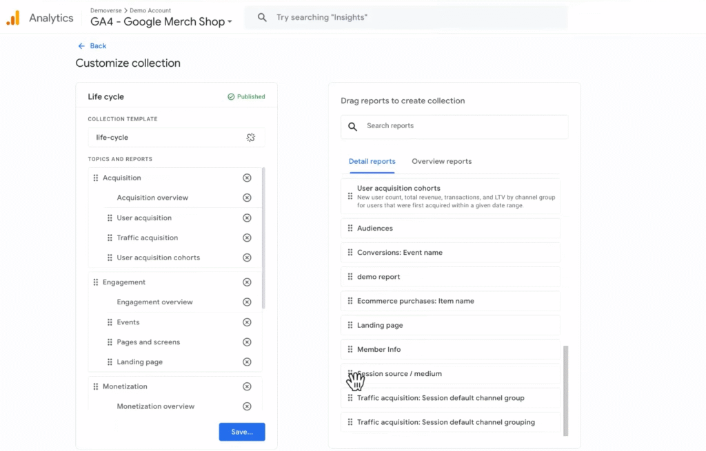 SOP 18: Drag the report into the Acquisition topic section