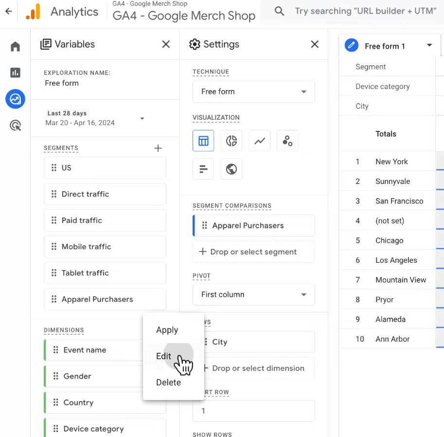 SOP 19: Hover over the segment name → click three dots → Edit
