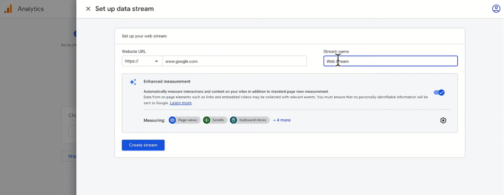 SOP 2: Enter your Website’s URL and Stream name